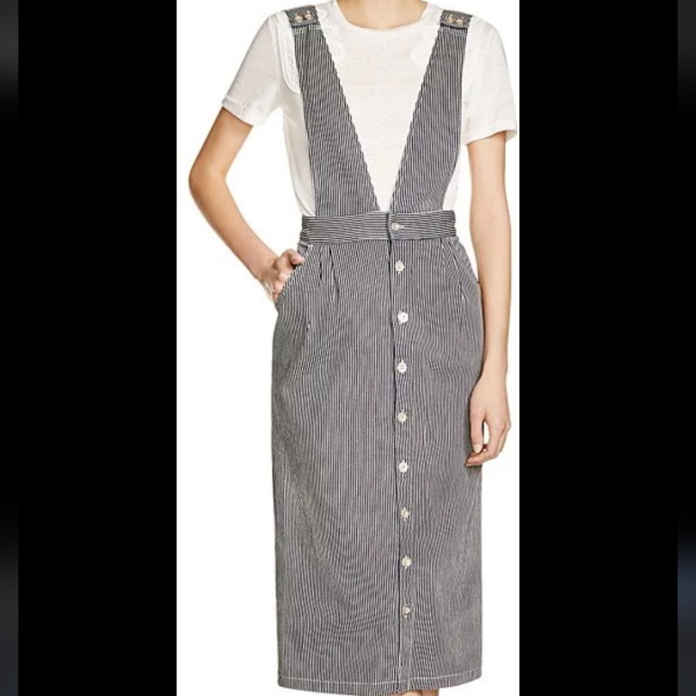 Maje Striped Navy and White Denim Dress
